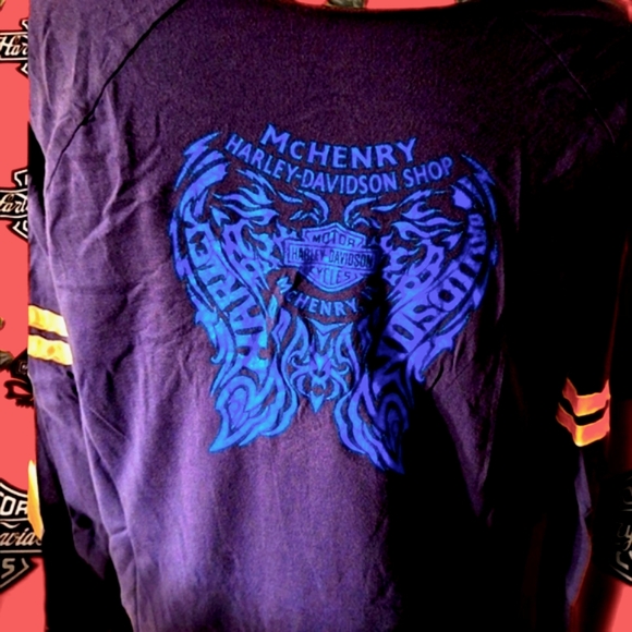 Women's Harley-Davidson Long Sleeve Raglan Shirt in Blue Size XXL - Picture 2 of 6